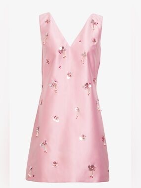 Pink V-Neck Embellished Mini Dress